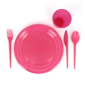 Plastic PS mes  fuchsia 16,5 cm (15 stuks) 