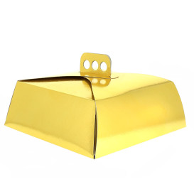 Papieren cake doosje Vierkant goud 27,5x27,5x10cm 