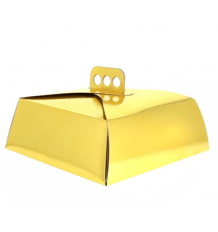 Papieren cake doosje Vierkant goud 27,5x27,5x10cm 