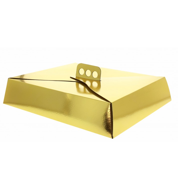 Papieren cake doosje Vierkant goud 32,5x39,5x8cm 