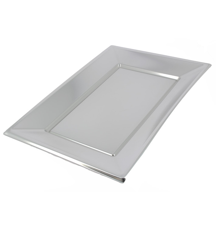 Plastic dienblad zilver 33x23cm Plastic dienblad zilver 33x23cm