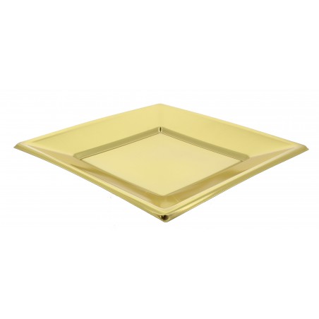 Plastic bord Plat Vierkant goud 18 cm (25 stuks) 