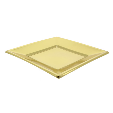 Plastic bord Plat Vierkant goud 18 cm (25 stuks) 