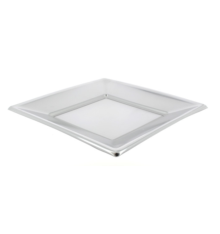 Plastic bord Plat Vierkant zilver 23 cm Plastic bord Plat Vierkant zilver 23 cm