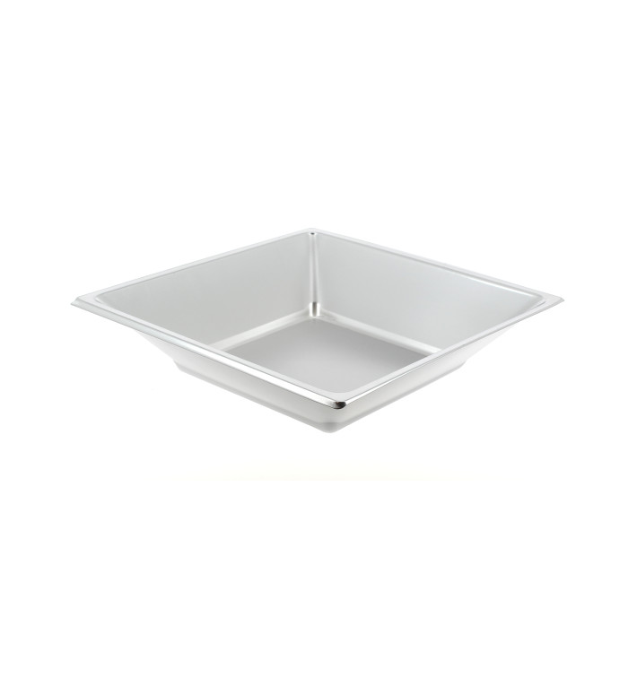 Plastic bord Diep Vierkant zilver 18 cm Plastic bord Diep Vierkant zilver 18 cm