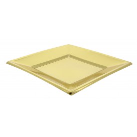 Plastic bord Plat Vierkant goud 18 cm 