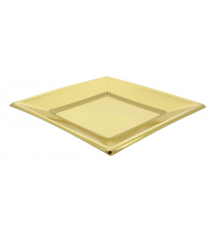 Plastic bord Plat Vierkant goud 23 cm 