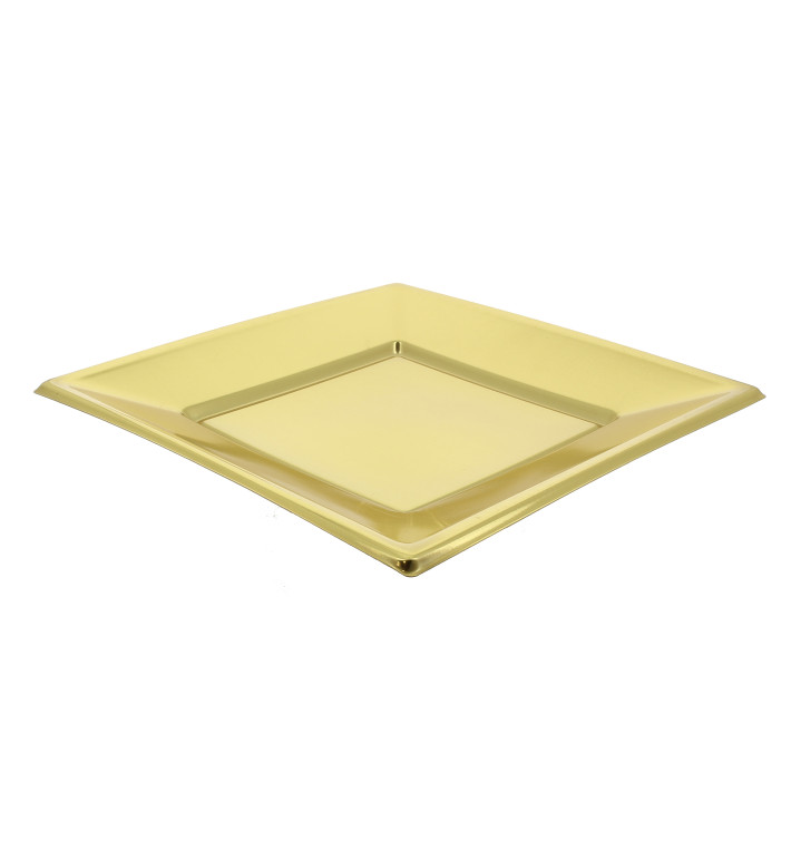 Plastic bord Plat Vierkant goud 23 cm Plastic bord Plat Vierkant goud 23 cm