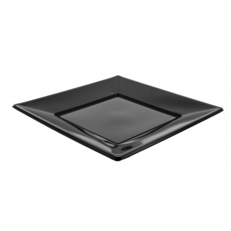 Plastic bord Plat Vierkant zwart 23 cm (25 stuks) 