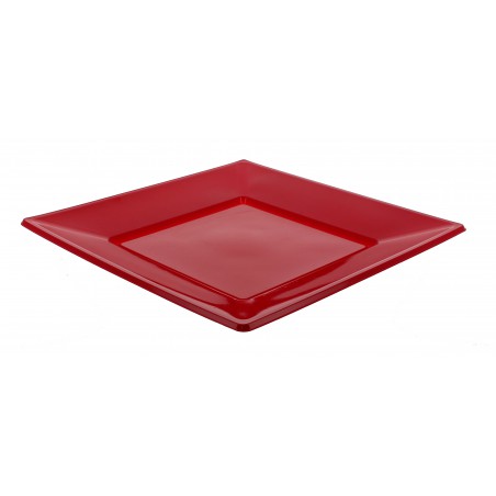 Plastic bord Plat Vierkant bordeauxrood 23 cm (25 stuks) 