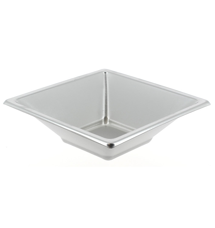Plastic kom PS Vierkant zilver 12x12cm Plastic kom PS Vierkant zilver 12x12cm