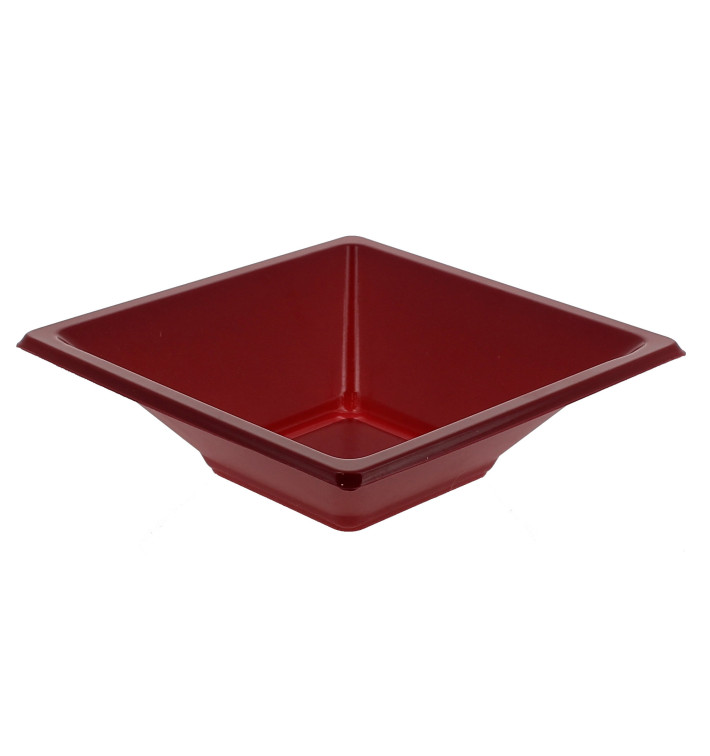 Plastic kom PS Vierkant bordeauxrood 12x12cm Plastic kom PS Vierkant bordeauxrood 12x12cm