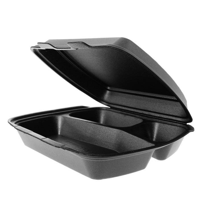 Schuim lunch doos 3 Compartmenten zwart 2,40x2,10x0,70cm Schuim lunch doos 3 Compartmenten zwart 2,40x2,10x0,70cm