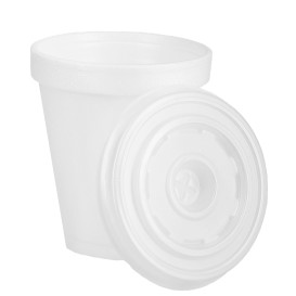 Schuim beker EPS 6Oz/180ml wit + Plastic Deksel 