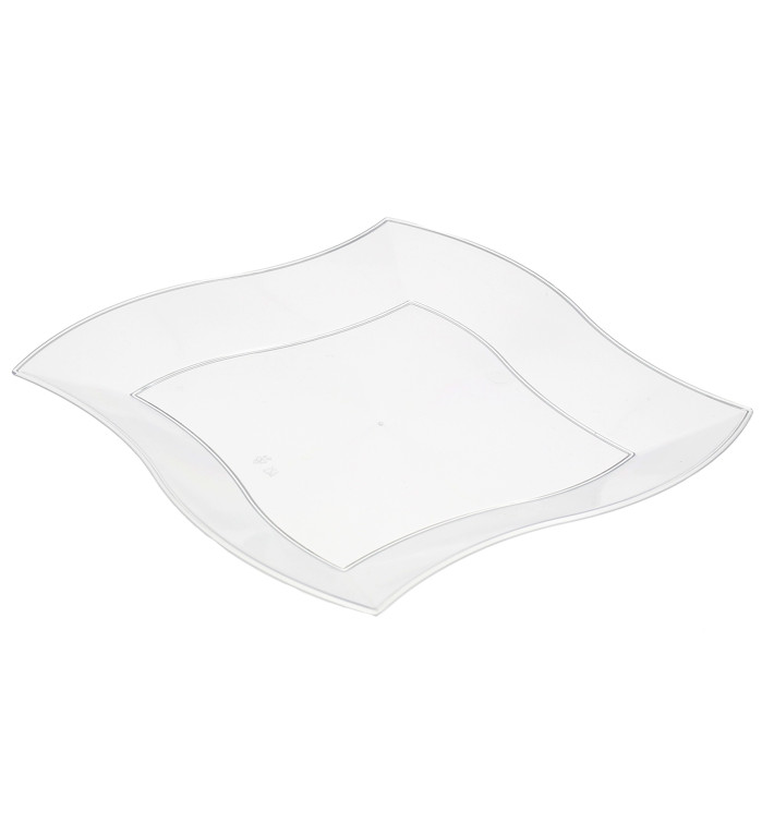 Plastic bord PS Plat Vierkant golfslag wit 18 cm Plastic bord PS Plat Vierkant golfslag wit 18 cm