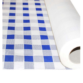 Papieren tafelkleed rol blauw Checkers 1x100m. 40g (1 stuk) 