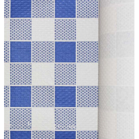 Papieren tafelkleed rol blauw Checkers 1x100m. 40g (1 stuk) 