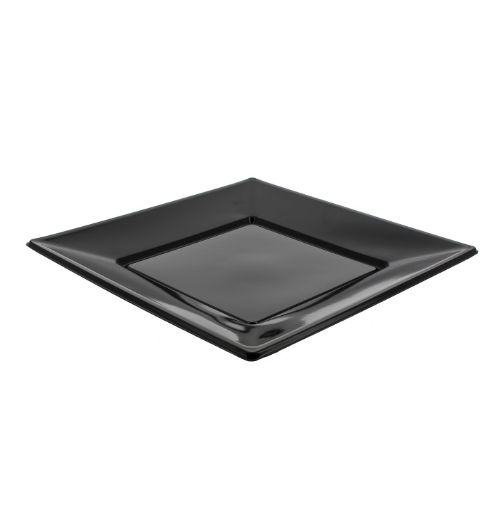 Plastic bord Plat Vierkant zwart 23 cm Plastic bord Plat Vierkant zwart 23 cm