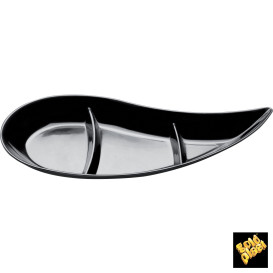 Proeving saus kom PS "Virgola" 3 Compartmenten zwart 30 ml (500 stuks)