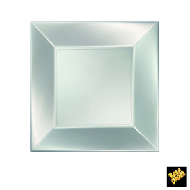 Plastic bord Plat zilver "Nice" parel PP 23 cm (25 stuks) 