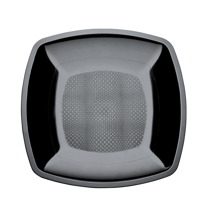 Plastic bord Plat zwart Vierkant PS 18 cm (25 stuks) Plastic bord Plat zwart Vierkant PS 18 cm (25 stuks)