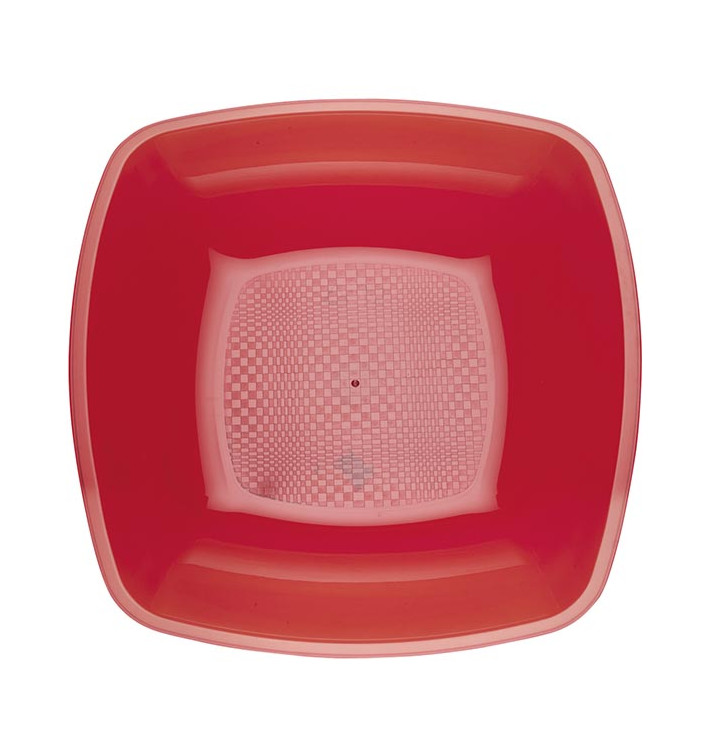 Plastic bord Diep rood Vierkant PS 18 cm (25 stuks) Plastic bord Diep rood Vierkant PS 18 cm (25 stuks)