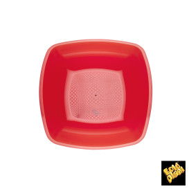 Plastic bord Diep rood Vierkant PS 18 cm (300 stuks)