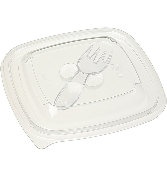 Plastic Deksel voor Kom met Plastic vork 125x125mm (50 stuks) Plastic Deksel voor Kom met Plastic vork 125x125mm (50 stuks)