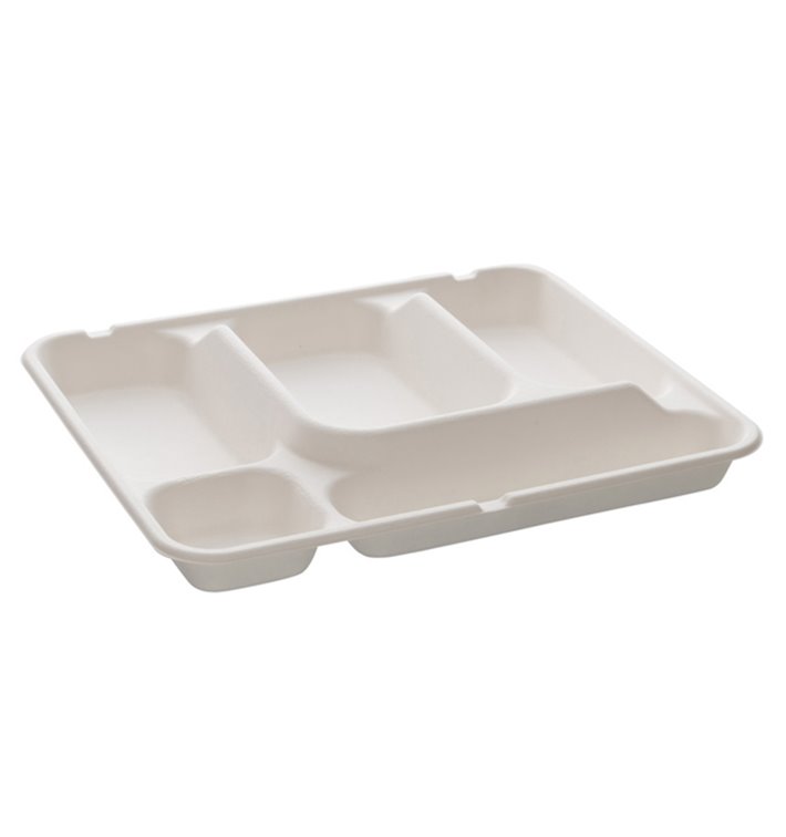 Suikerriet dienblad 5 Compartmenten 30x24x4cm (50 stuks) Suikerriet dienblad 5 Compartmenten 30x24x4cm (50 stuks)