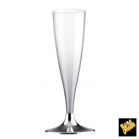 Plastic stam fluitglas Mousserende Wijn zilver chroom 140ml 2P (20 stuks)