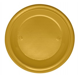 Plastic bord PS Plat goud Ø22 cm (30 stuks) 