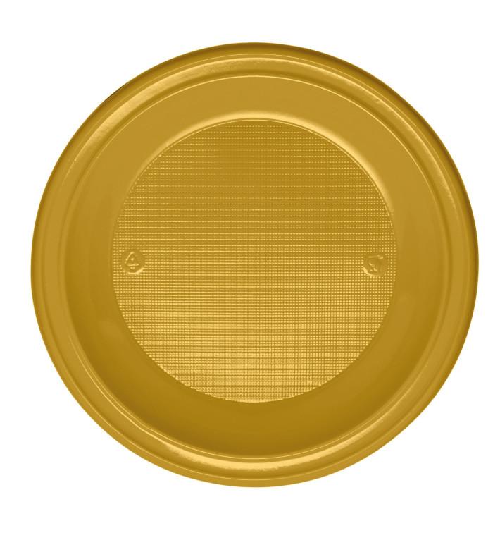 Plastic bord PS Plat goud Ø22 cm (780 stuks) Plastic bord PS Plat goud Ø22 cm (780 stuks)