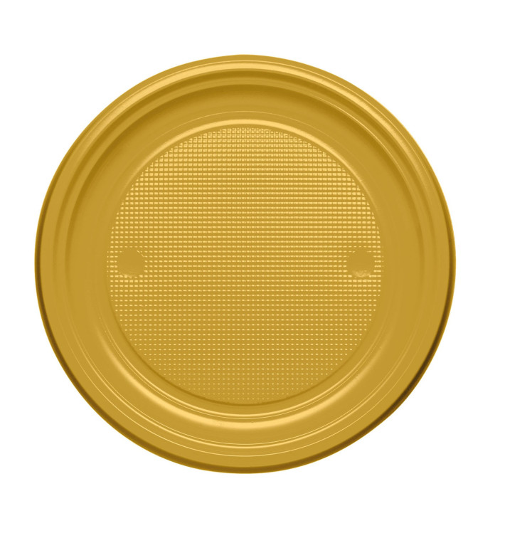 Plastic bord PS Plat goud Ø17 cm (1100 stuks) Plastic bord PS Plat goud Ø17 cm (1100 stuks)