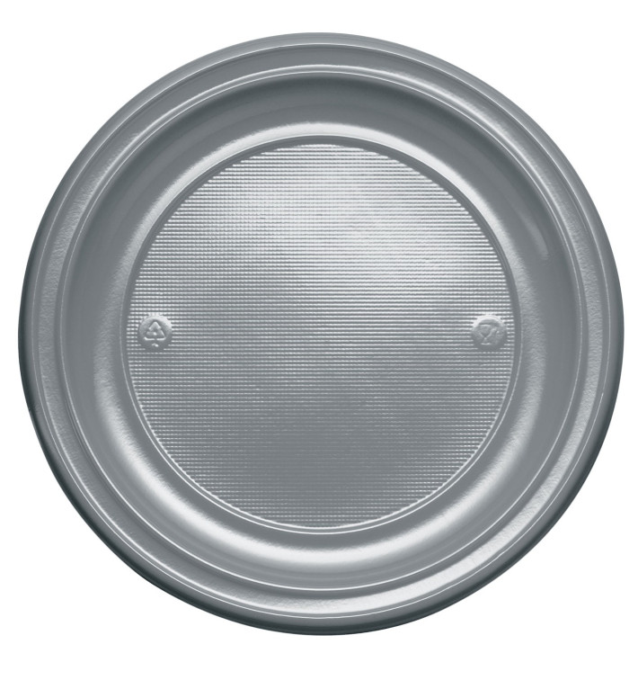 Plastic bord PS Plat zilver Ø22 cm (780 stuks) Plastic bord PS Plat zilver Ø22 cm (780 stuks)