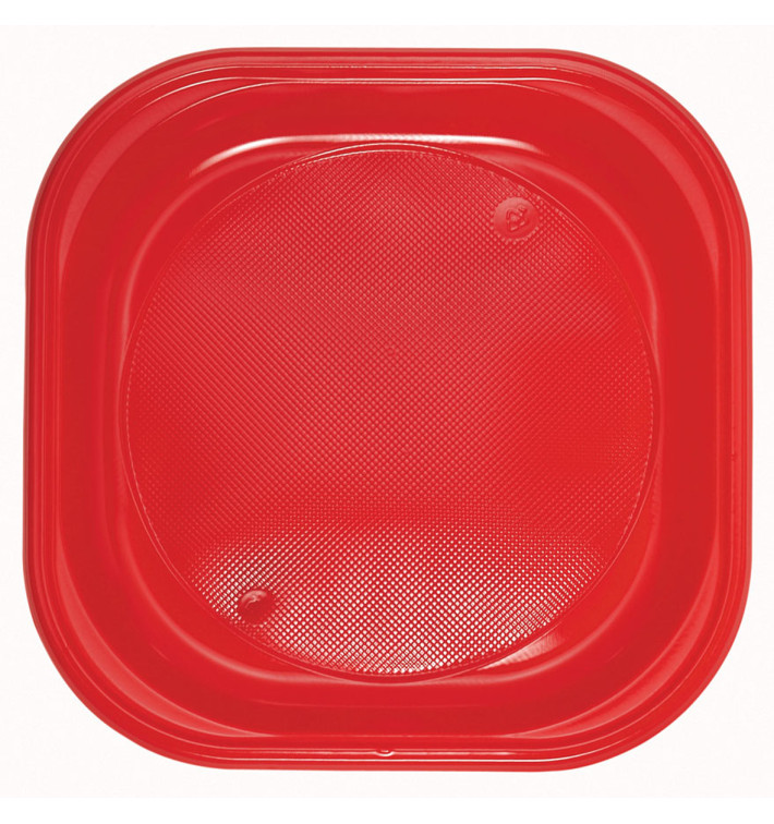 Plastic bord PS Vierkant rood 20x20 cm (50 stuks) Plastic bord PS Vierkant rood 20x20 cm (50 stuks)