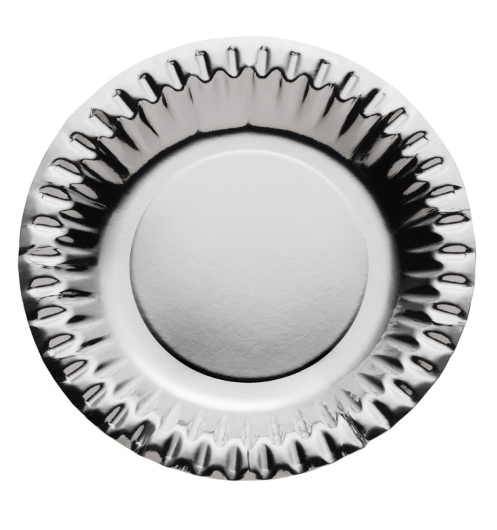 Papieren bord Rond vormig "Party" zilver Ø18cm (300 stuks) Papieren bord Rond vormig "Party" zilver Ø18cm (300 stuks)