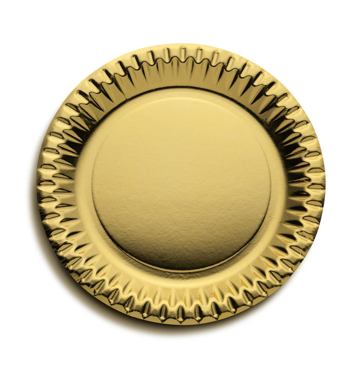 Papieren bord Rond vormig "Party" goud Ø23cm (10 stuks) Papieren bord Rond vormig "Party" goud Ø23cm (10 stuks)