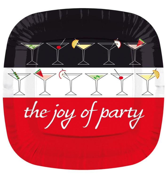 Papieren bord Vierkant "Joy of Party" 17cm (8 stuks) Papieren bord Vierkant "Joy of Party" 17cm (8 stuks)