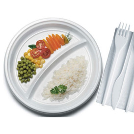 Plastic bord PS 2 Compartmenten 22 cm (1400 stuks)