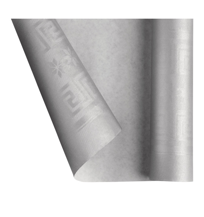 Papieren tafelkleed rol zilver 1,2x7m (1 stuk) Papieren tafelkleed rol zilver 1,2x7m (1 stuk)