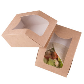 Papieren take-out Container met venster kraft 90x51x12cm (500 stuks) 