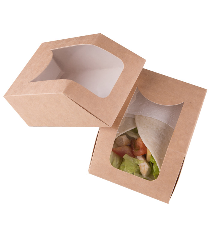 Papieren take-out Container met venster kraft 90x51x12cm (500 stuks) Papieren take-out Container met venster kraft 90x51x12cm (500 stuks)