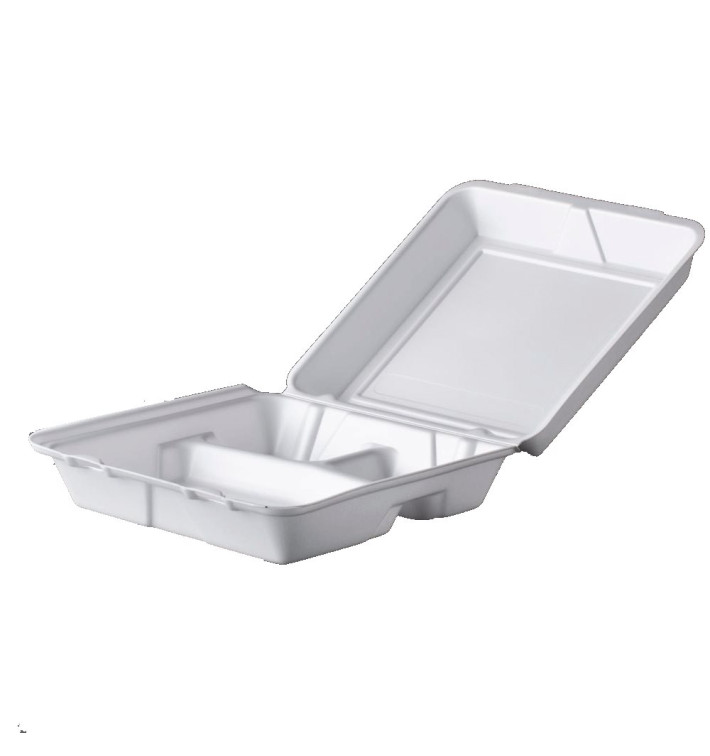 Schuim lunch doos 3 Compartmenten wit 2,40x2,35cm (200 stuks)