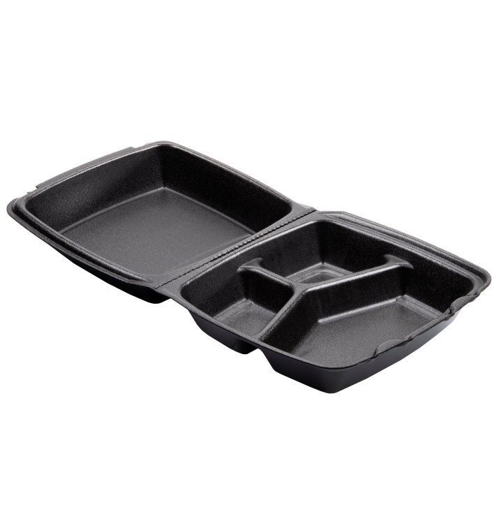 Schuim lunch doos 3 Compartmenten zwart 2,10x2cm (100 stuks) Schuim lunch doos 3 Compartmenten zwart 2,10x2cm (100 stuks)