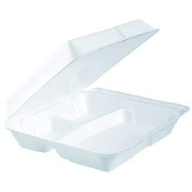Schuim lunch doos 3 Compartmenten Verwijderbare Deksel wit 2,40x2,35cm (100 stuks) 