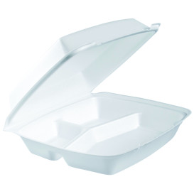 Schuim lunch doos 3 Compartmenten wit 2,40x2,35cm (100 stuks) 