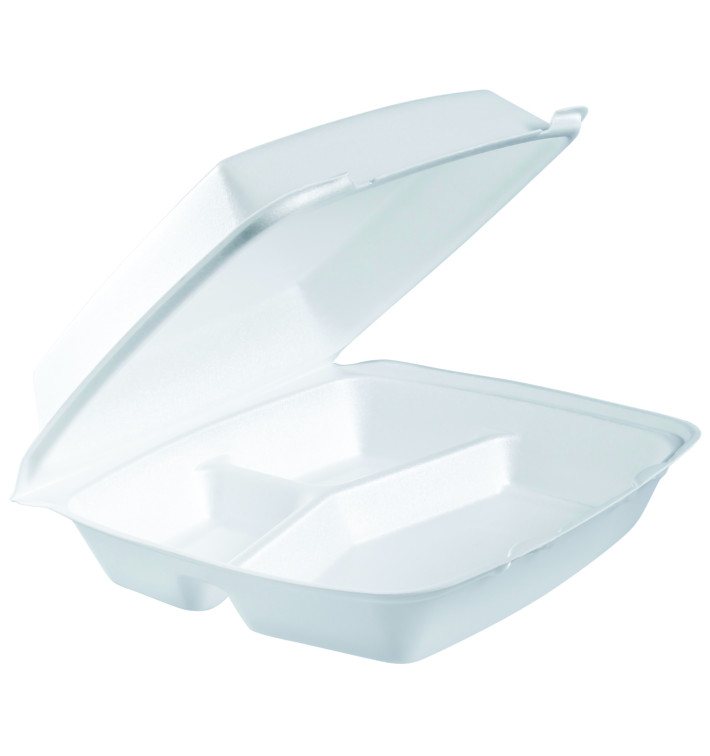Schuim lunch doos 3 Compartmenten wit 2,40x2,35cm (100 stuks) Schuim lunch doos 3 Compartmenten wit 2,40x2,35cm (100 stuks)