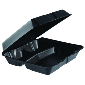 Schuim lunch doos 3 Compartmenten zwart 2,40x2,35cm (200 stuks)