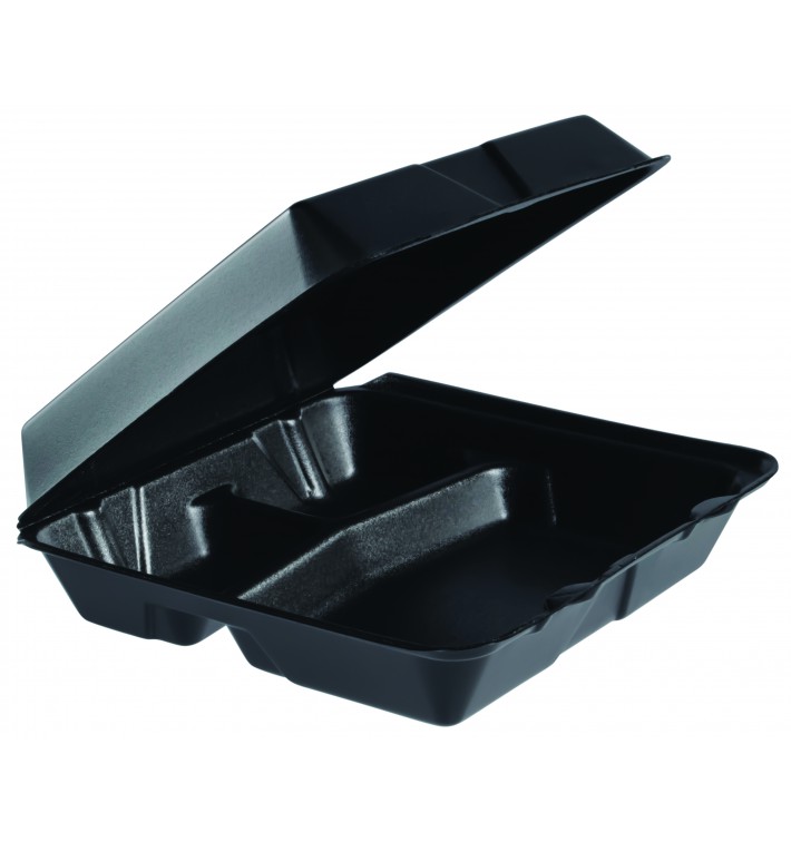 Schuim lunch doos 3 Compartmenten zwart 2,40x2,35cm (200 stuks)