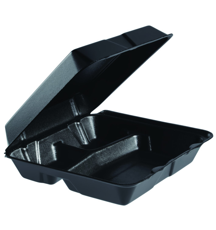 Schuim lunch doos 3 Compartmenten Verwijderbare Deksel zwart 2,40x2,35cm (200 stuks) Schuim lunch doos 3 Compartmenten Verwijderbare Deksel zwart 2,40x2,35cm (200 stuks)